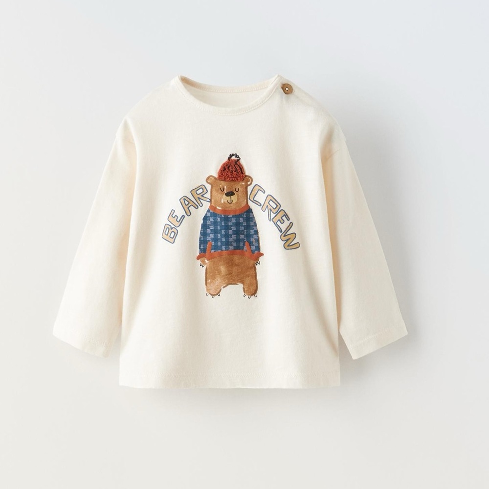 Zara Embroidered Bear Crew Shirt
